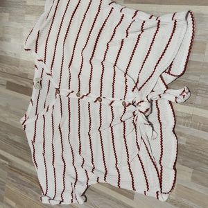 White and Crimson Striped Blouse